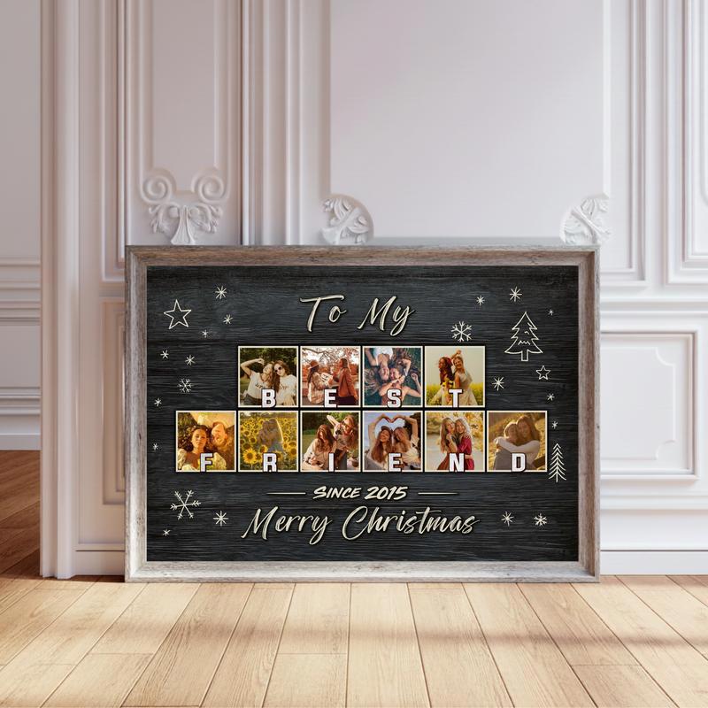 Cherished Bestie Photo Collage Christmas Chalkboard Canvas - Personalize Wall Art