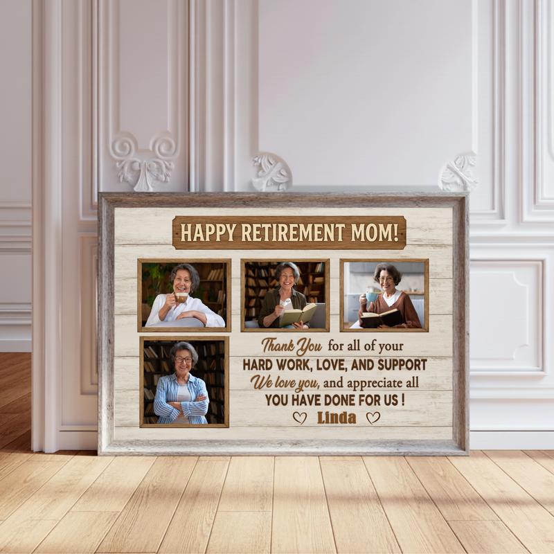 Cherished Mom's Retirement Personalized Photo Collage Canvas Gift - Personalize Wall Art
