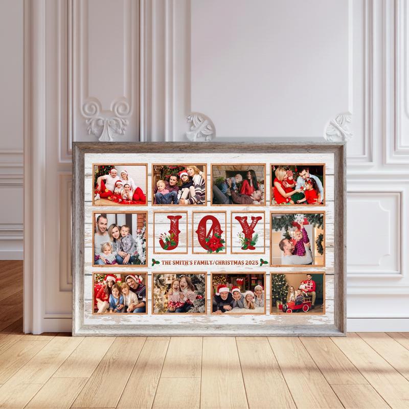 Christmas Gifts - Personalized Family JOY Photo Collage Canvas - Personalize Wall Art