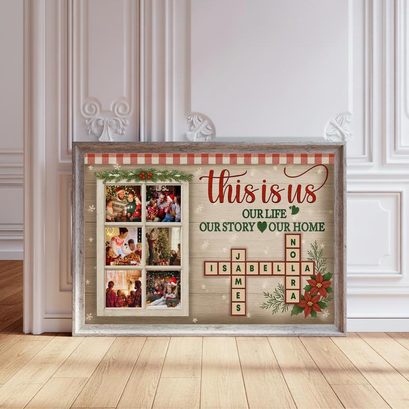 Christmas Name Crossword & Quote Photo Keepsake Canvas - Personalize Wall Art