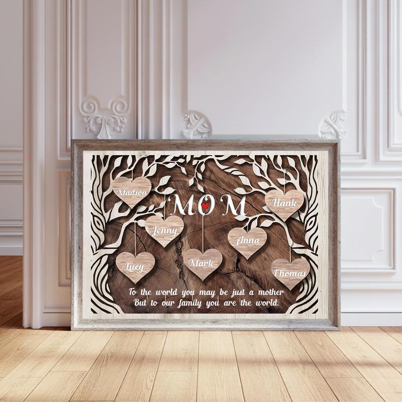 Mother's Love Story Custom Family Tree Canvas with Kids' Names - Personalize Wall Art
