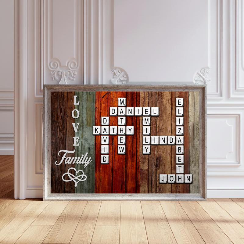 Custom Name Crossword Scrabble Art - Family Legacy Keepsake Canvas - Personalize Wall Art