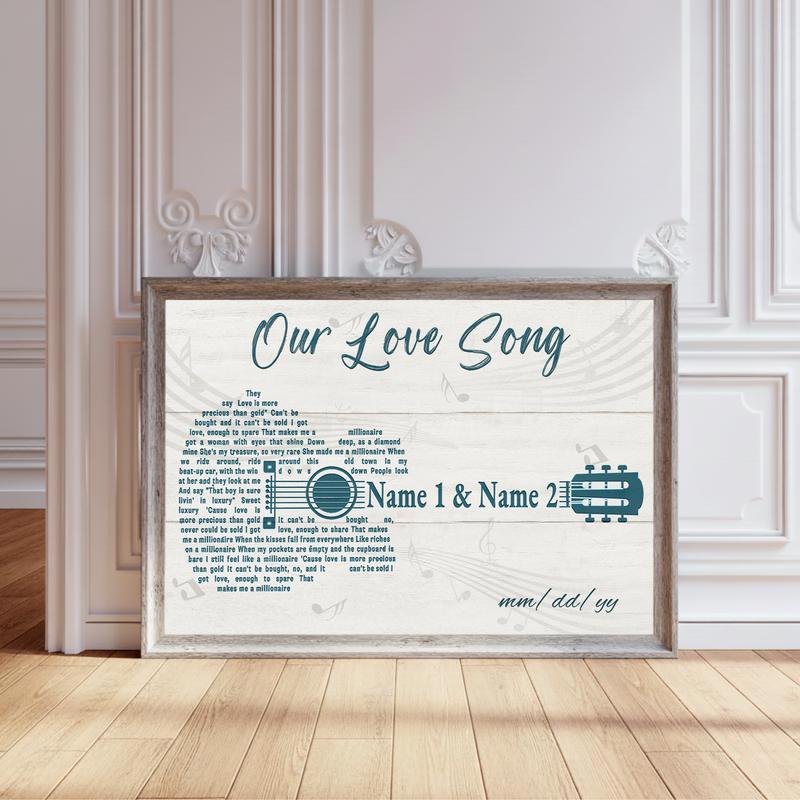 Custom Names & Date, Romantic Guitar - Our Love Song Canvas - Personalize Wall Art