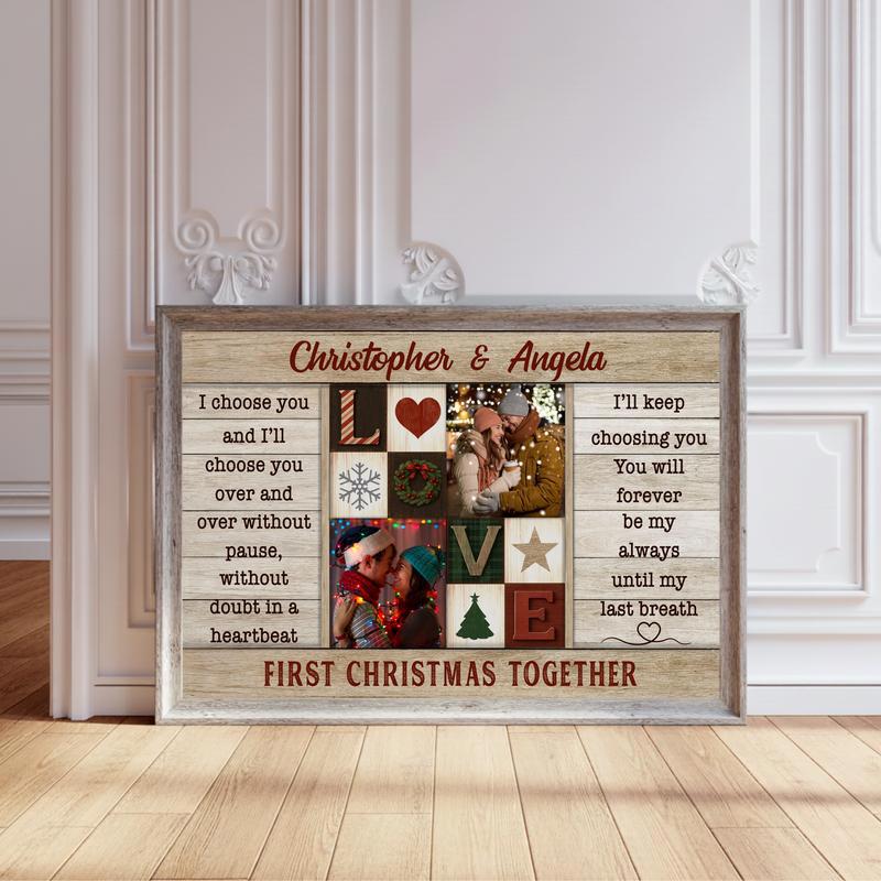 Custom Newlywed Photo Canvas - First Christmas Together Keepsake - Personalize Wall Art
