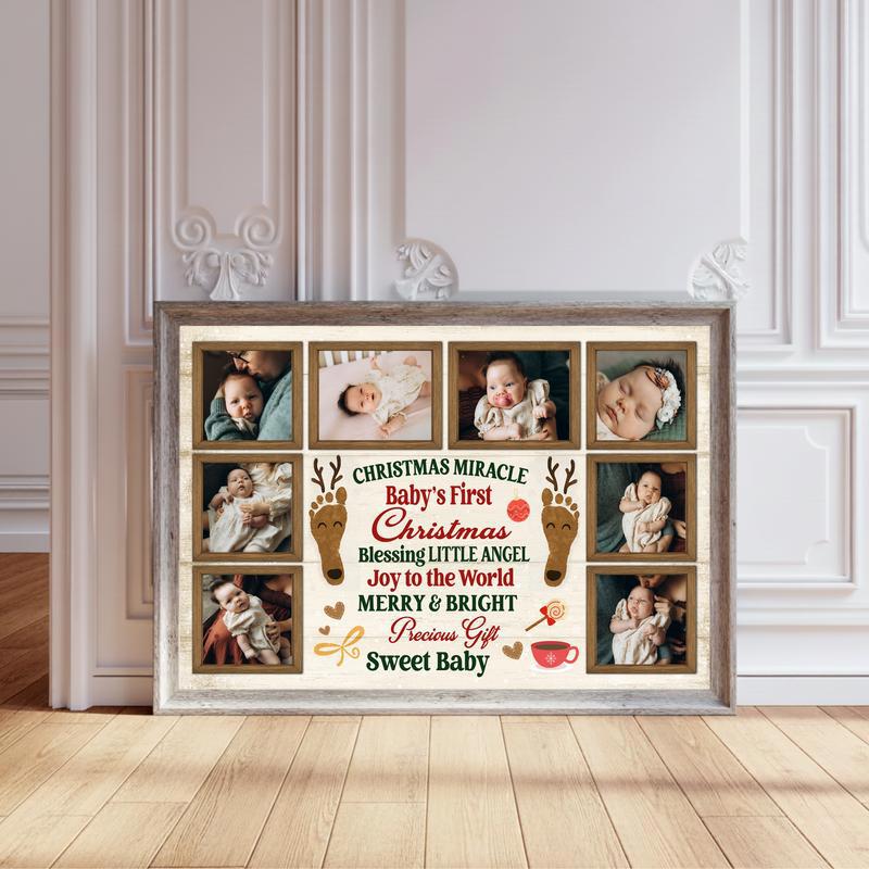 Custom Photo Collage - Baby’s First Christmas Keepsake Canvas - Personalize Wall Art