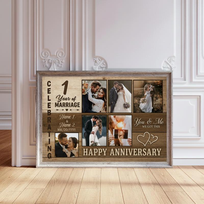 Custom Photo Collage Gift - Happy Wedding Anniversary Canvas - Personalize Wall Art