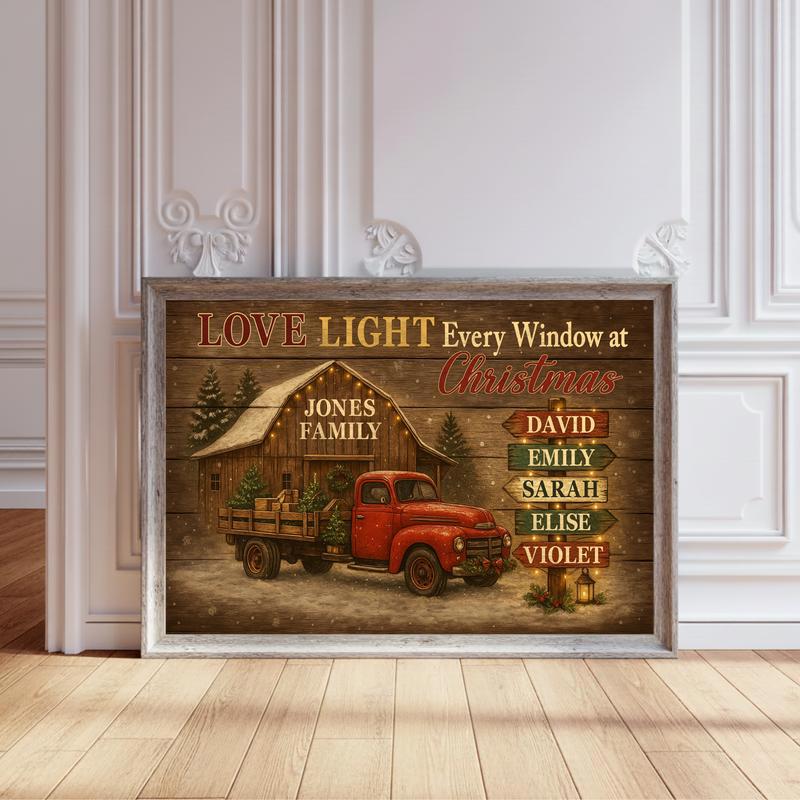 Custom Rustic Christmas Art - A Family Keepsake Farmhouse Canvas - Personalize Wall Art