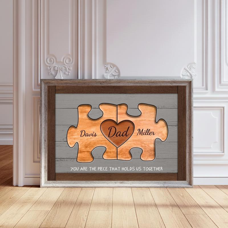 Personalized Puzzle Canvas Rustic Family Wood Gift for Him - Personalize Wall Art