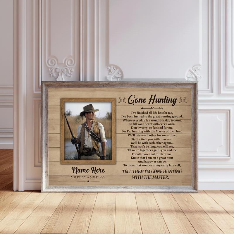 Custom Sympathy Gift & Keepsake - Gone Hunting Memorial Canvas - Personalize Wall Art