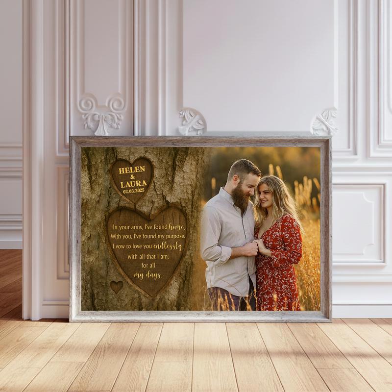 Eternal Love - Custom Names & Date Tree Carving Photo Canvas - Personalize Wall Art
