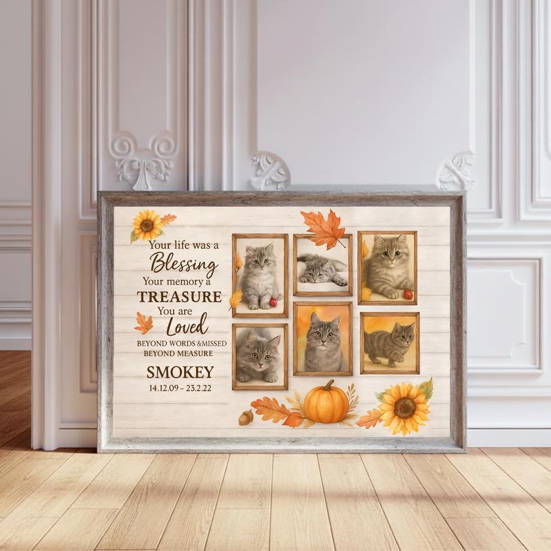 Fall Comfort - Personalized Cat Loss Photo Collage Farmhouse Canvas - Personalize Wall Art