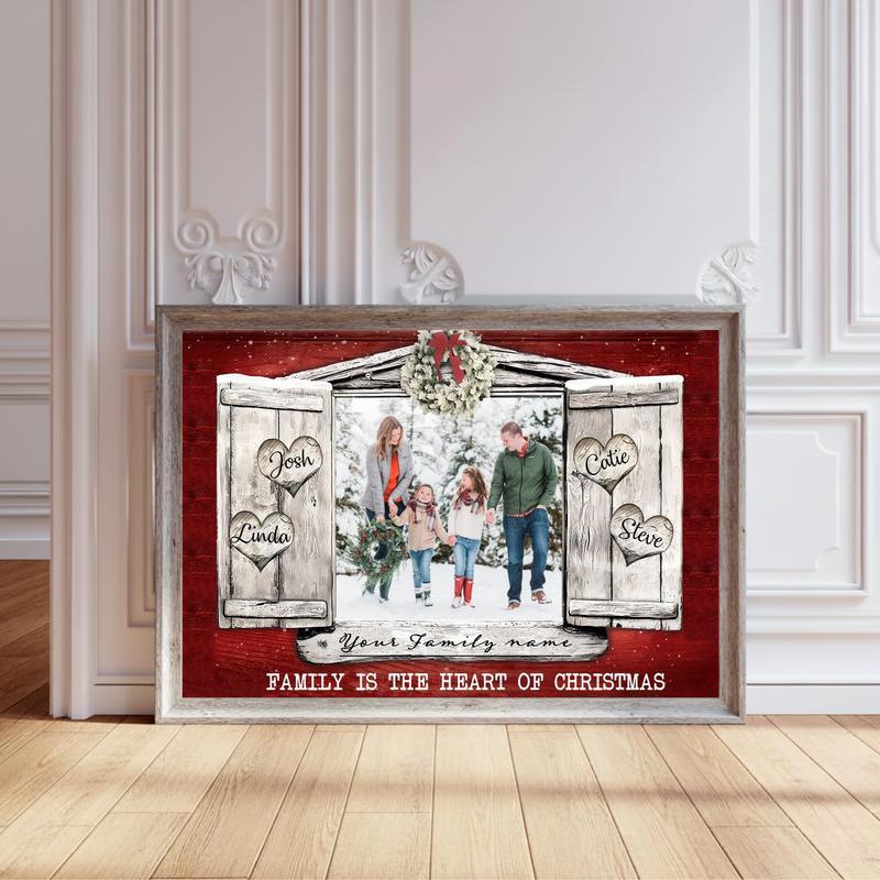 Christmas Love Story Personalized Photo & Name Canvas Wall Art - Personalize Wall Art
