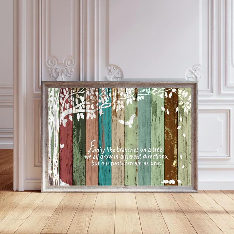 Heirloom Canvas Family's Eternal Branch Story on Rustic Wood - Personalize Wall Art