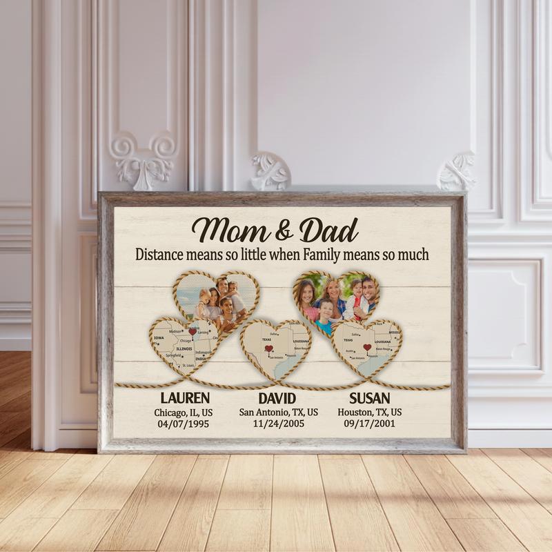 Family Love Beyond Miles - Custom Map Art For Parents Canvas - Personalize Wall Art