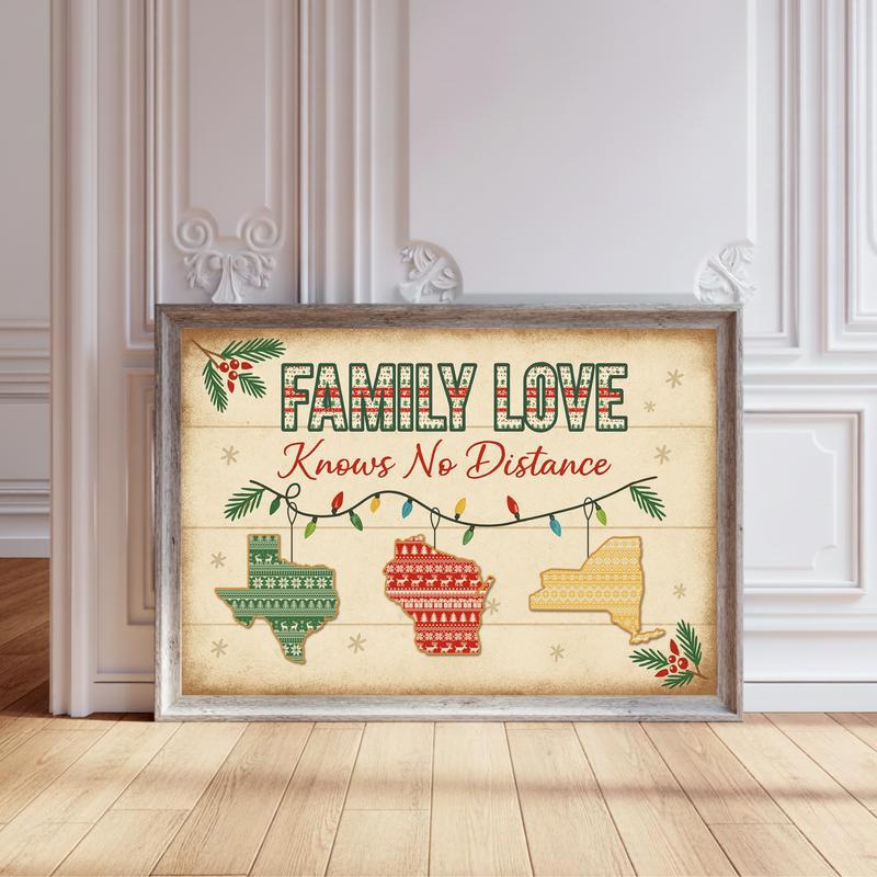 Family Love Knows No Distance - Custom Long Distance Xmas Canvas - Personalize Wall Art