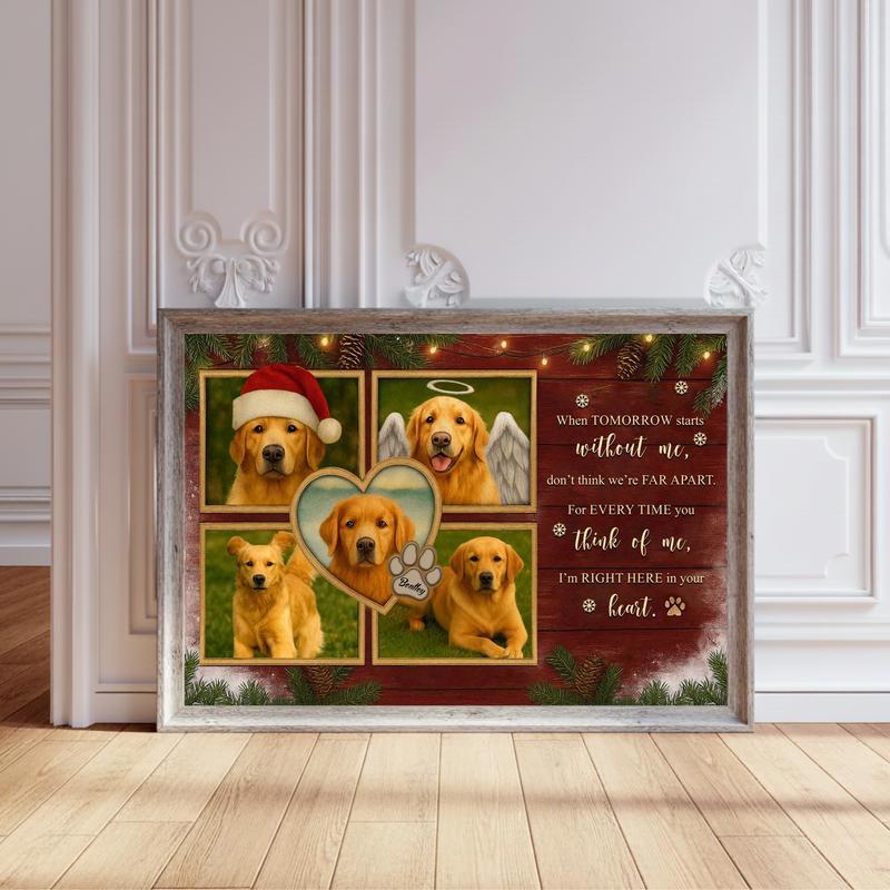 Farmhouse Style Christmas Photo Keepsake For Dog Memorial Canvas - Personalize Wall Art