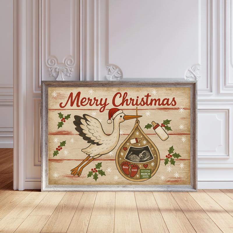 First Christmas Baby Announcement Ultrasound Keepsake Canvas - Personalize Wall Art