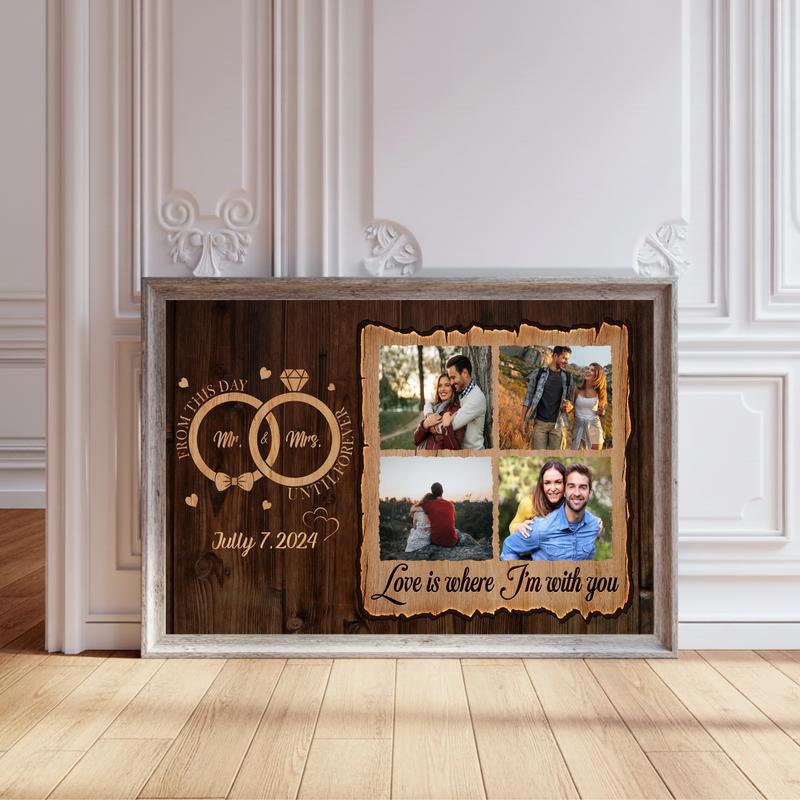 Forever Begins Here - Rustic Personalized Couple Photo Canvas - Personalize Wall Art