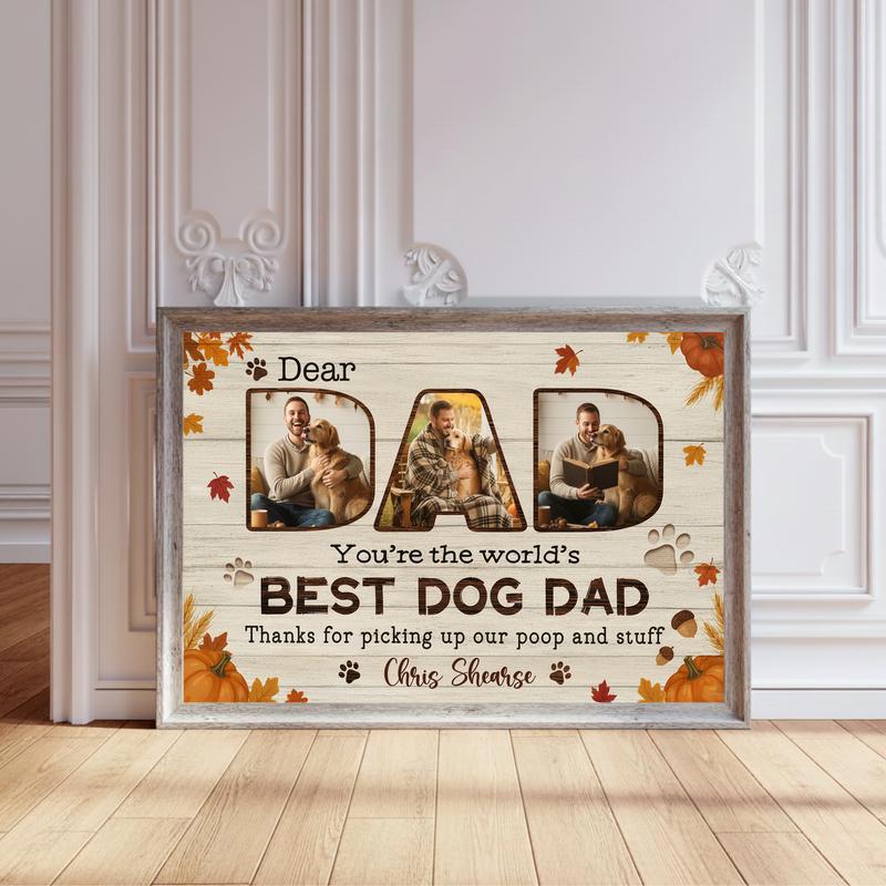 Fun Gift Father’s Day - Custom Best Dog Dad Photo Collage Canvas - Personalize Wall Art