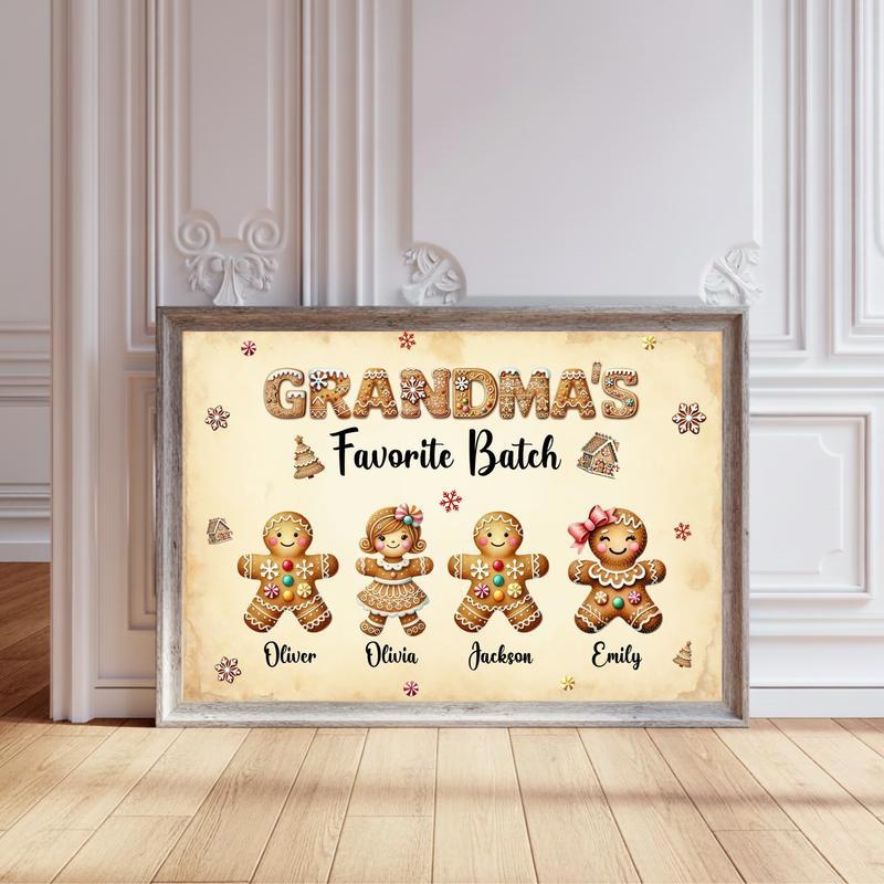 Gingerbread Family Wall Art - Custom Grandma Christmas Canvas - Personalize Wall Art