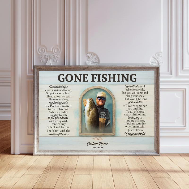 Gone Fishing - Personalized Fisherman Memorial Keepsake Canvas - Personalize Wall Art