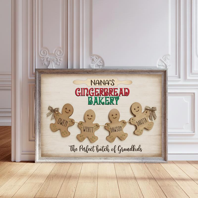 Grandkids Christmas - Personalized Gingerbread Bakery Canvas - Personalize Wall Art