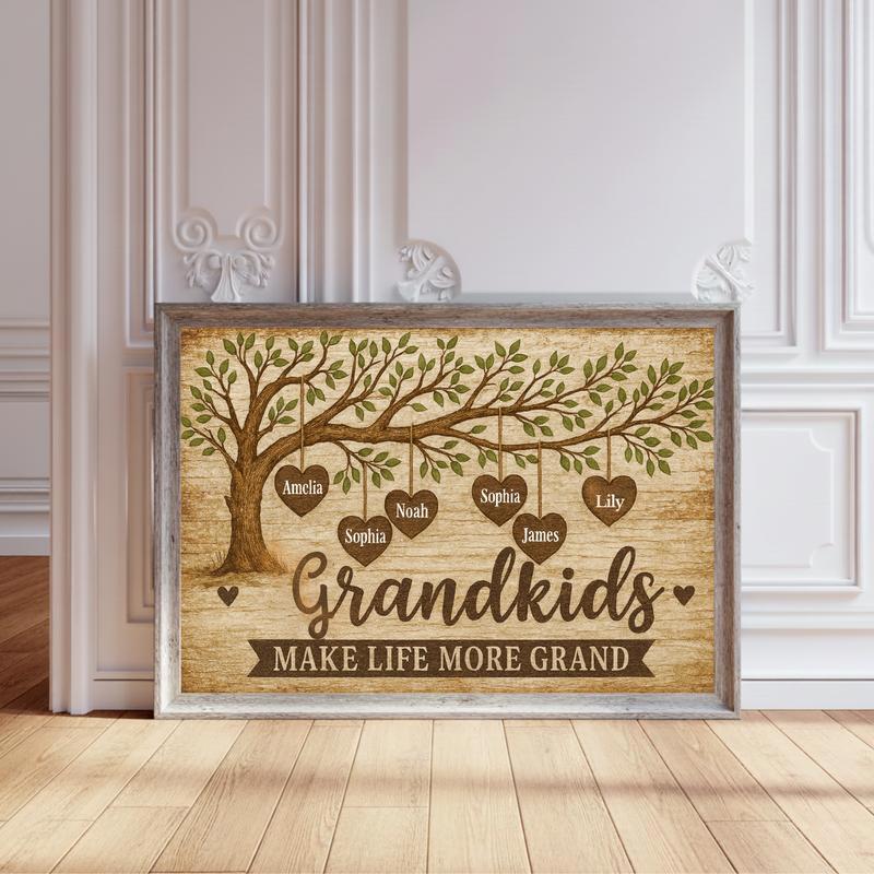 "Grandkids Make Life More Grand" Personalized Family Tree Canvas - Personalize Wall Art