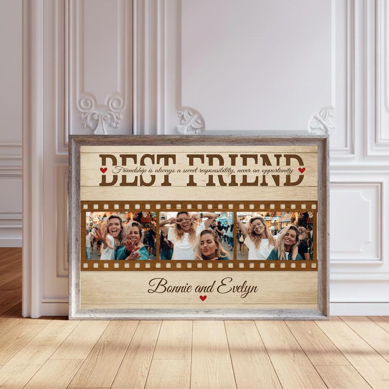 Heartfelt Bestie Photo Collage Gift, Rustic Farmhouse Canvas - Personalize Wall Art