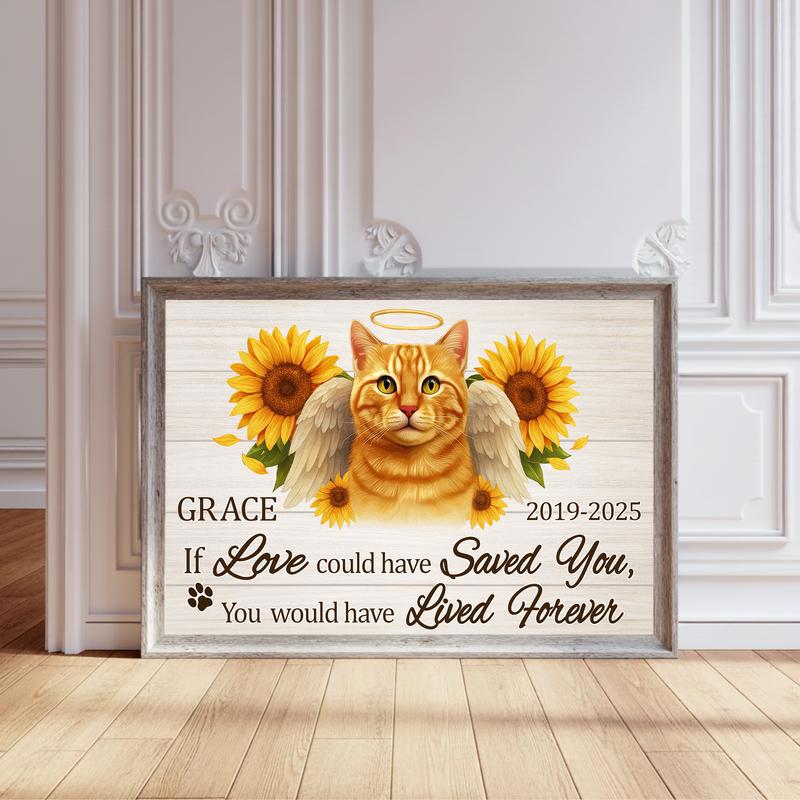 Heartfelt Sunflower Cat Tribute Portrait Personalized Canvas - Personalize Wall Art