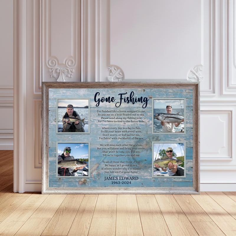 In Loving Memory Personalized Fishing Collage Keepsake Canvas - Personalize Wall Art