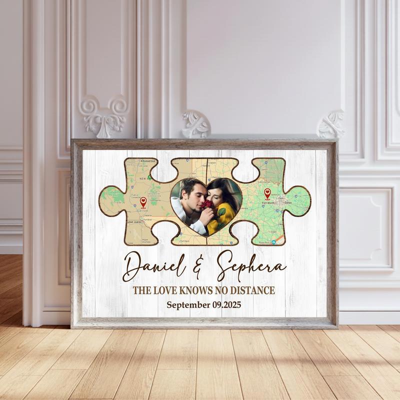 Long Distance Map Canvas - Personalized Couple Puzzle Keepsake - Personalize Wall Art