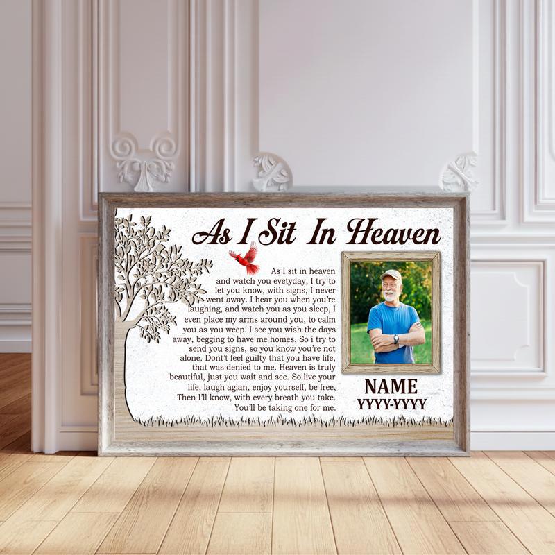 Loved One Memorial Keepsake - Heaven Poem & Custom Photo Canvas - Personalize Wall Art