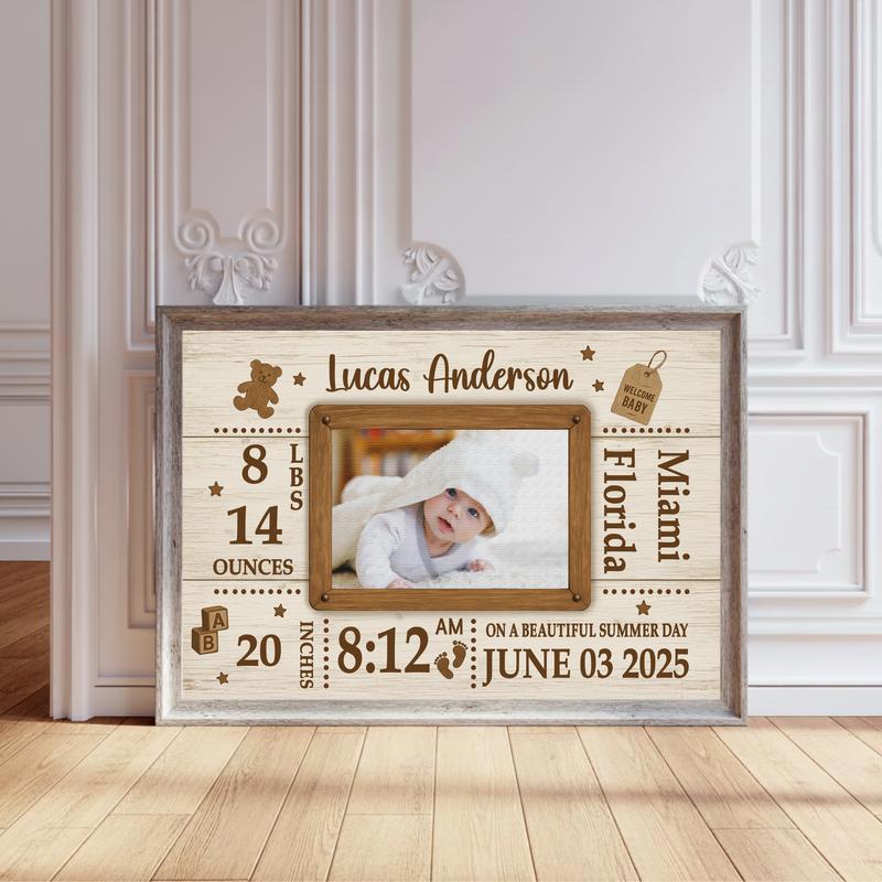 Milestone Baby Canvas - Personalized Newborn Gift Photo Frame - Personalize Wall Art
