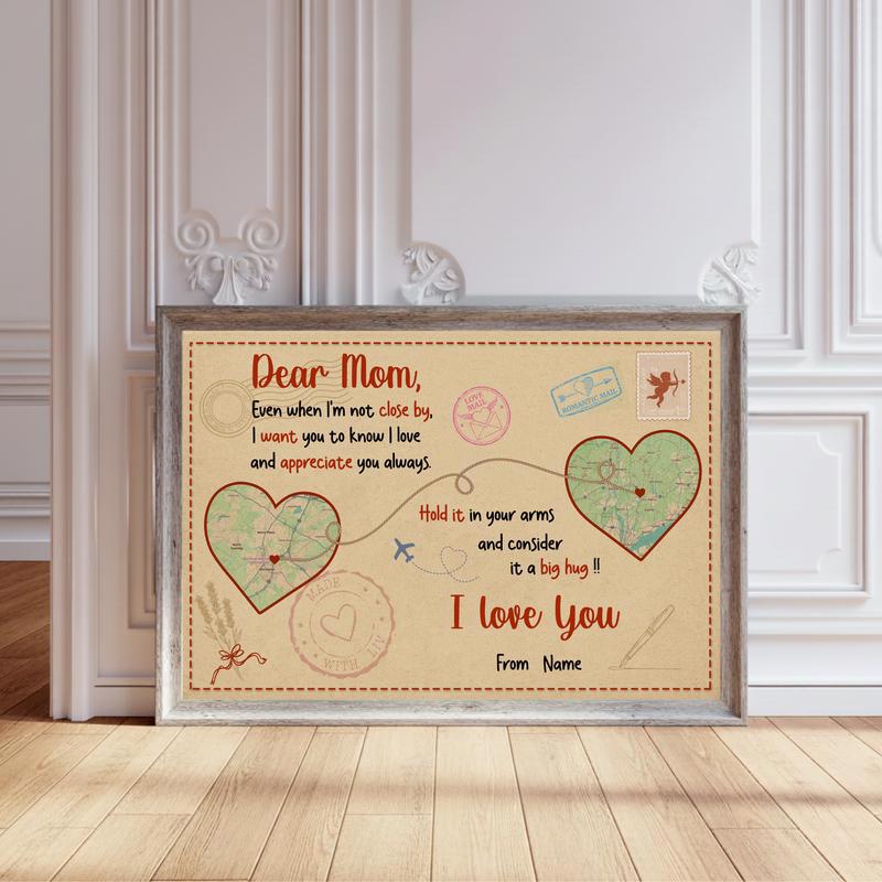 Mom's Heart, Wherever You Go - Personalized Distance Map Canvas - Personalize Wall Art