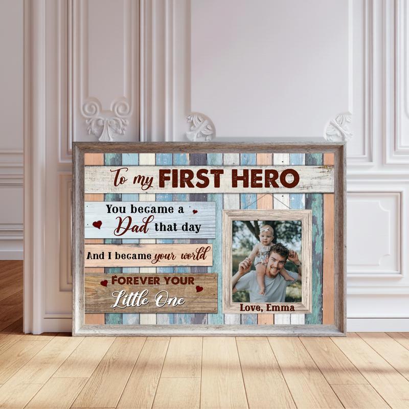 My First Hero Gift - Personalized Father Daughter Canvas - Personalize Wall Art