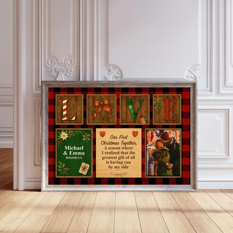 Our First Christmas Together - Custom Newlywed Couple Canvas - Personalize Wall Art