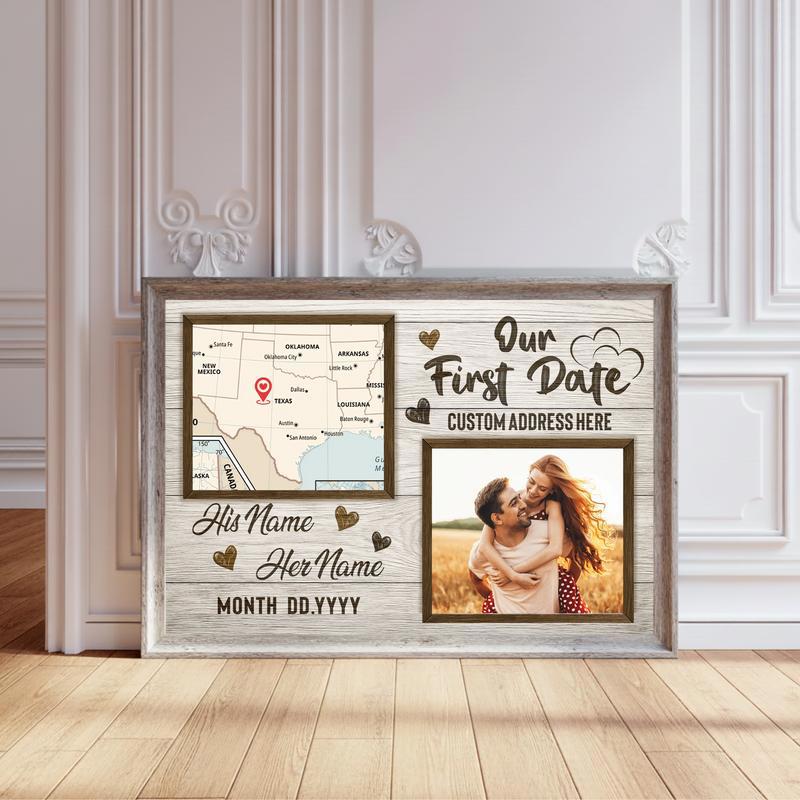 Our First Day Map Couple Canvas - Custom Anniversary Gift - Personalize Wall Art