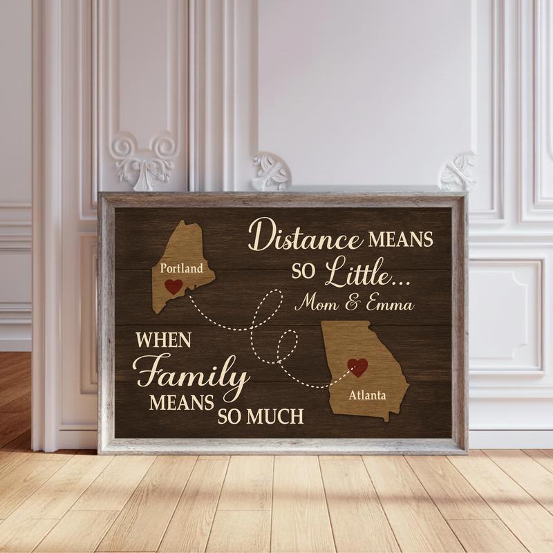 Our Hearts Connect - Custom Long Distance Family Map Canvas - Personalize Wall Art