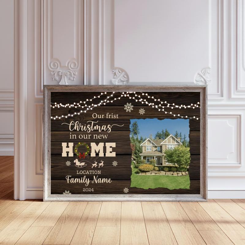 New Home First Christmas Personalized Photo Canvas Art - Personalize Wall Art