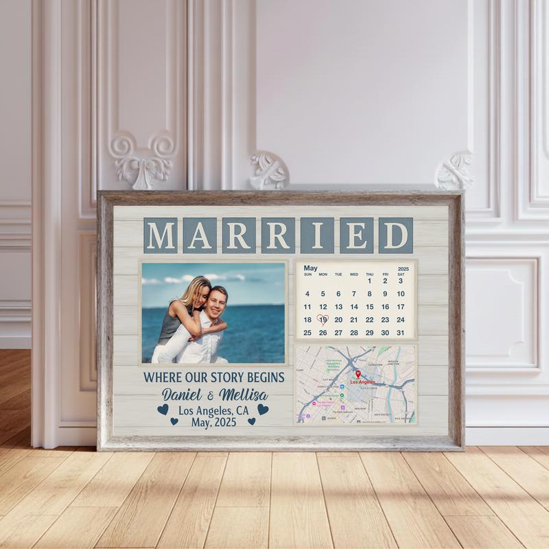 Our Story Begins - Personalized Wedding Calendar Map Canvas - Personalize Wall Art