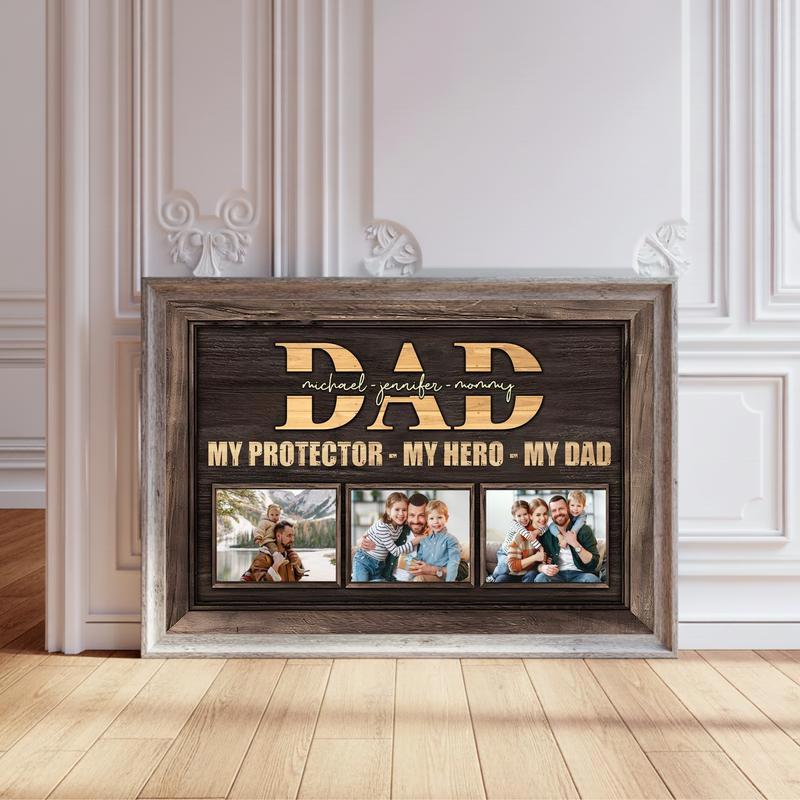 Dad's Heroic Bond Canvas Personalized Protector Gift Art - Personalize Wall Art