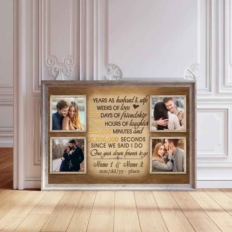 Personalized Couple 1st Anniversary Photo Timeline Keepsake Canvas - Personalize Wall Art