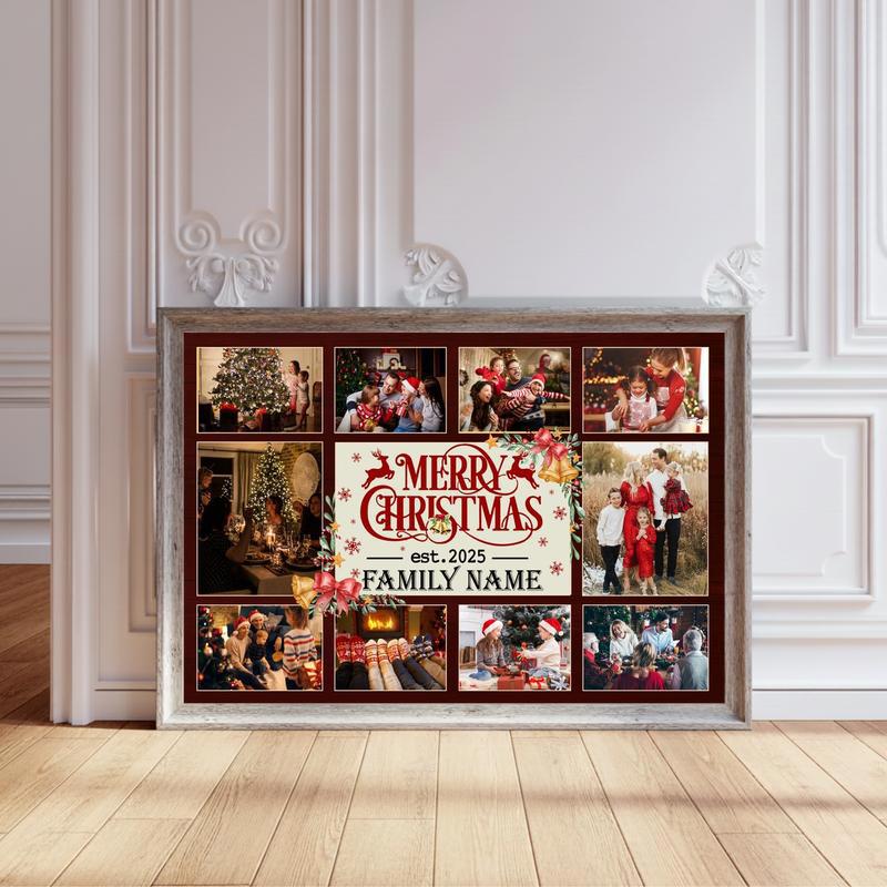 Personalized Family Photo Collage Canvas - Rustic Christmas Decor - Personalize Wall Art
