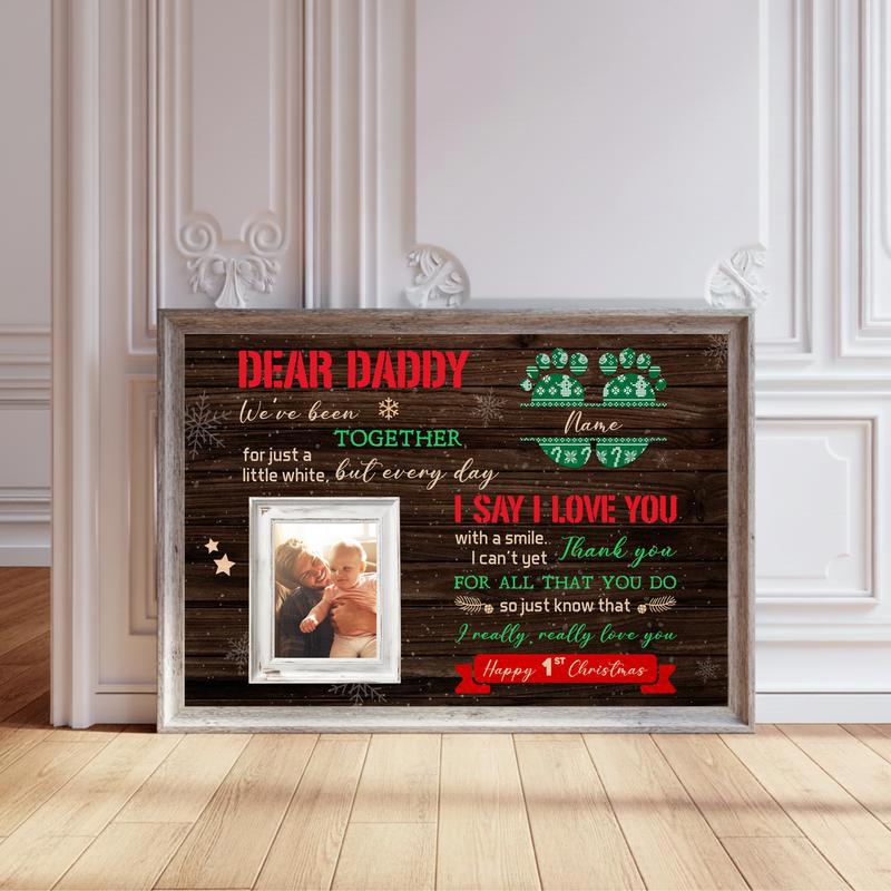 Personalized First Christmas Gift From Baby To Dad Canvas - Personalize Wall Art