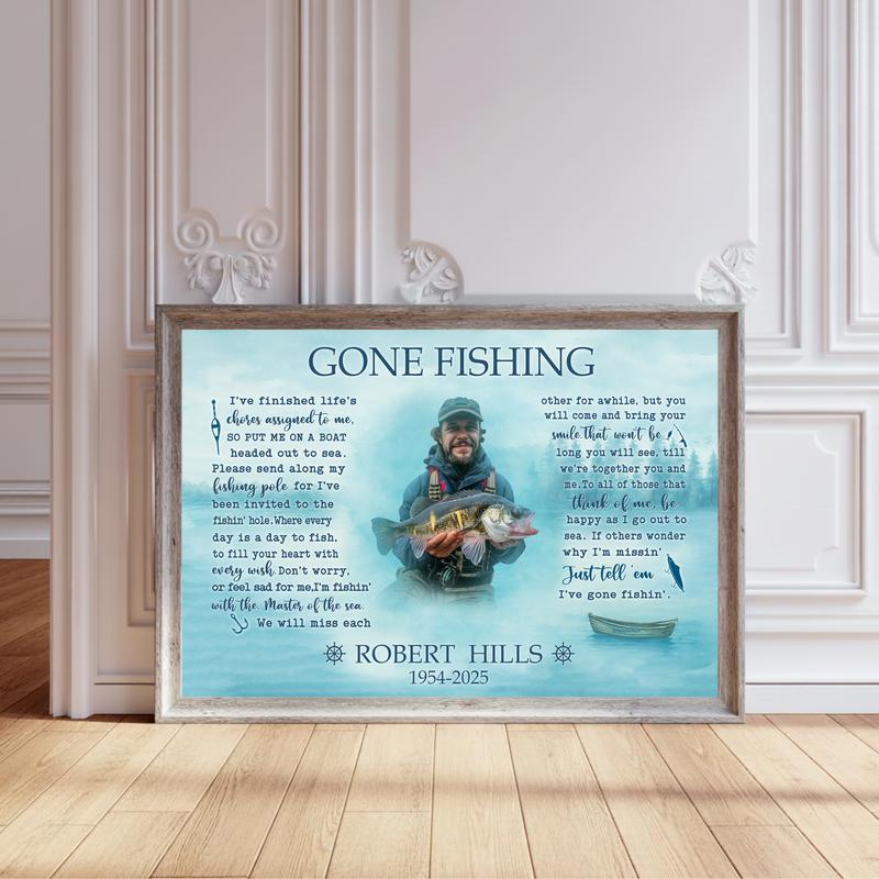 Personalized Fisherman Tribute - Gone Fishing Canvas - Personalize Wall Art