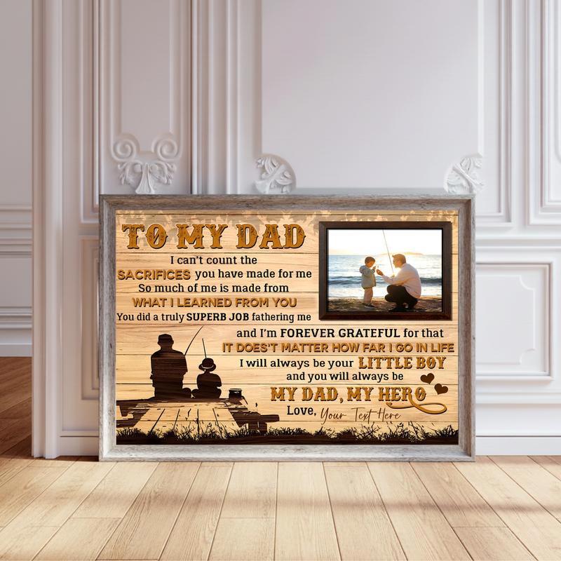 Dad's Custom Fishing Memories Canvas Keepsake from Son - Personalize Wall Art