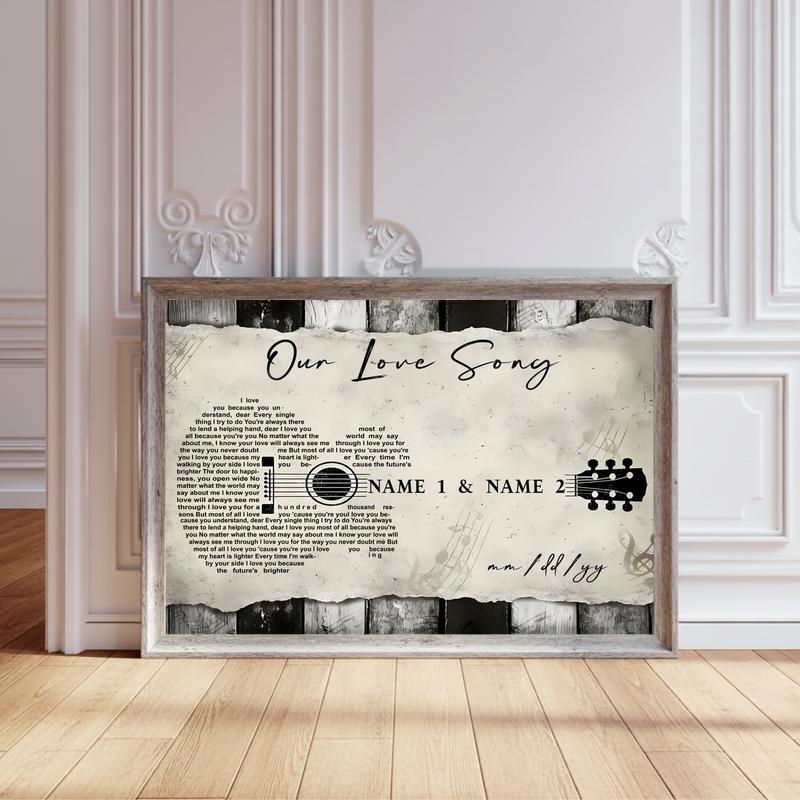 Heartfelt Custom Lyrics on Guitar-Shaped Canvas - Personalize Wall Art