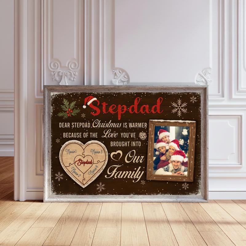 Personalized Stepdad's Heartfelt Christmas Photo Puzzle Canvas - Personalize Wall Art
