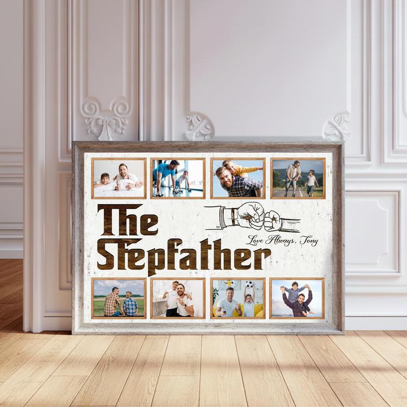 Personalized Stepfather Gift - Rustic Photo Collage Canvas - Personalize Wall Art
