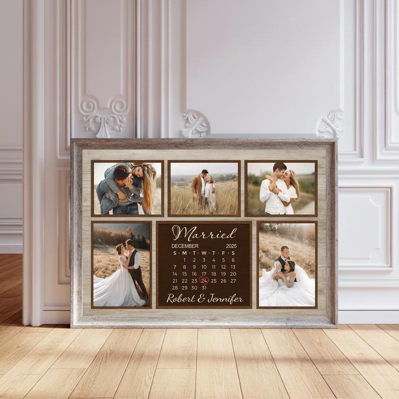 Personalized Wedding Calendar Photo Collage For Anniversaries Canvas - Personalize Wall Art